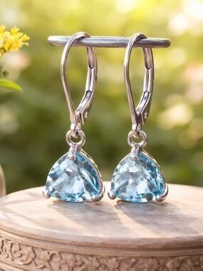 Natural Sky Blue Topaz Earrings Sterling Silver, December birthstone